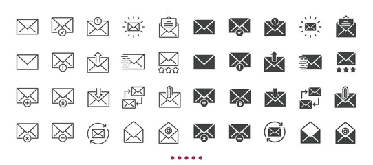 Fototapeta premium Email icons collection. Multi series icons. Line and glyph solid web icons collection