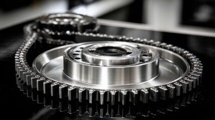 Metallic Gear and Chain Detail in Industrial Machinery Setup