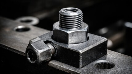 Close-Up of Metal Hex Nut with Shiny Texture and Detailed Threads