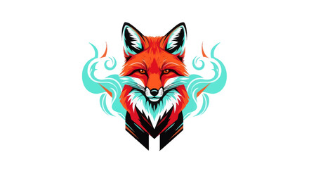 Fototapeta premium Stylized fox illustration with vibrant colors and abstract elements on white