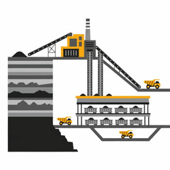 Naklejka premium Coal Mining Operation with Heavy Machinery and Underground Tunnels.