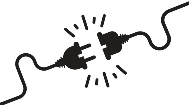 Electric socket with a plug. Connection and disconnection concept. Concept of 404 error connection. Electric plug and outlet socket unplugged. Wire, cable of energy disconnect &ndash; stock vector