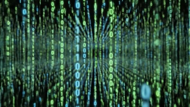 Abstract technology background with streaming binary code numbers
