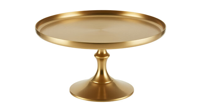 Gold cake stand with a pedestal base metal shiny isolated on a transparent background