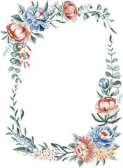 Elegant Watercolor Floral Frame for Wedding Invitations, Greeting Cards & Event Stationery Design. Peony Flower Border Template