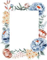 Elegant Watercolor Floral Frame Design. Botanical Border for Wedding Invitations, Greeting Cards, Event Templates & Stationery Projects