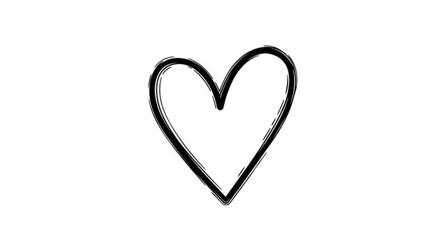 Hand drawn black heart shape on a clean white background.