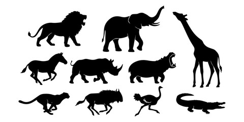 African Safari Wild Animal Silhouette Vector Collection © Aguung