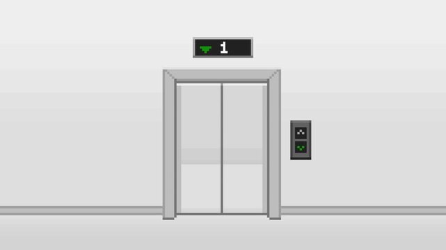 8-bit pixel art elevator open. looped animation 4k 30fps