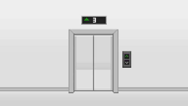 8-bit pixel art inside of an elevator packed with office workers. looped animation 4k 30fps