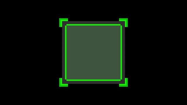 8-bit pixel art green HUD square frame dialogue. looped animation 4k 30fps