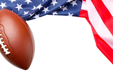 Fototapeta premium American flag draped over a football, isolated on white, PNG
