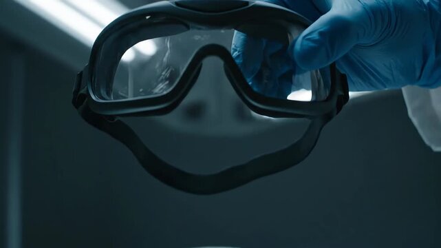 Goggles Resting on Metal Surface in Dim Lighting