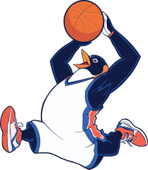 Cartoon Penguin Playing Basketball – Cute Animal Sports Mascot Illustration  © pixelmint