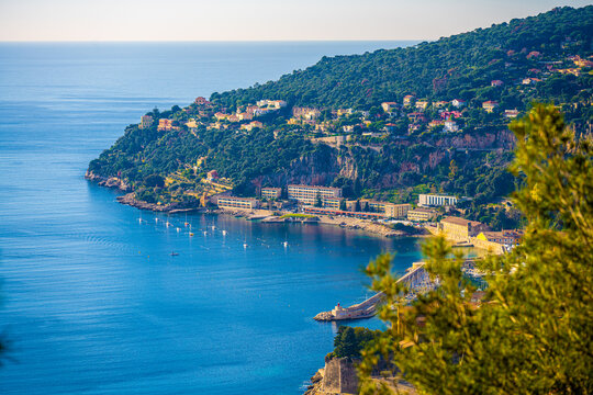 Coastal bay and hillside houses near Villefranche-sur-Mer on the French Riviera