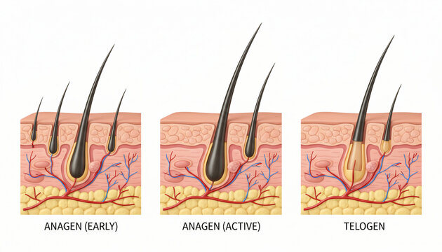Hair growth cycle phases diagram - Hair loss solutions and dermatology concept