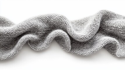 Professional product photography of pearl gray merino wool fabric arranged in gentle waves showing seamless repeating pattern of classic stockinette stitch, subtle natural variations in fiber