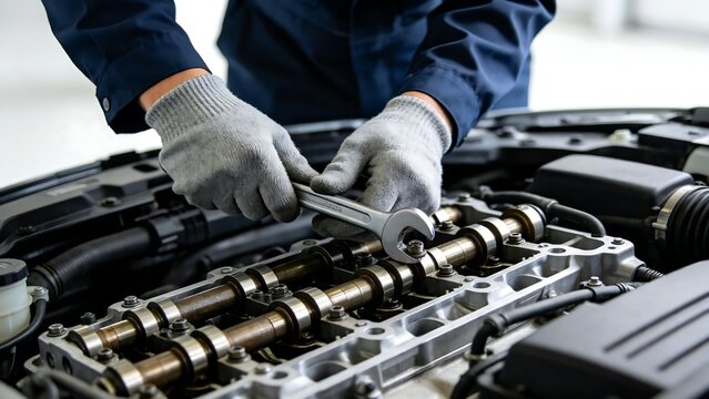 Mechanic working on car engine