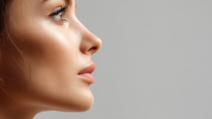 Fototapeta premium Womans face profile side view close up studio