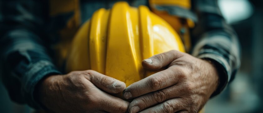 Person holding yellow hard hat