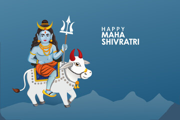 Lord shiva riding nandi bull with maha shivratri greetings illustration © MihirKumarMondal