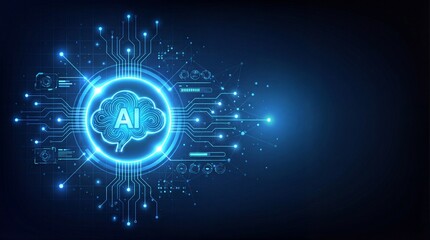 Obraz premium Futuristic AI brain glowing with digital circuits, symbolizing artificial intelligence and innovation