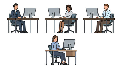 Fototapeta premium Diverse business people working on computers at desks. Office professionals focused on tasks in a corporate setting.