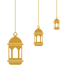 Obraz premium Golden Islamic Lantern Border Flat Design Ramadan Kareem and Eid Mubarak Frame.