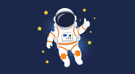 Fototapeta premium Astronaut floating in space with a thumbs up gesture.