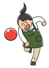 防犯カラーボールを投げる店員_カラー