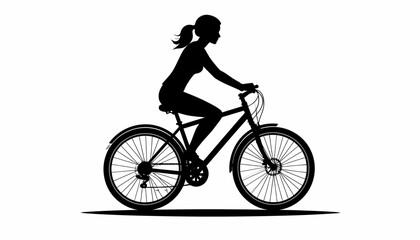 Obraz premium Silhouette of a woman riding a bicycle in profile view.