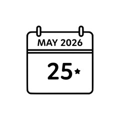 memorial day 2026 usa calendar icon black outline on white
