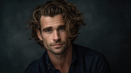 Fototapeta premium Portrait of a handsome man with curly hair