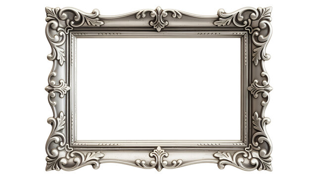 Ornate silver frame decorative luxury isolated on a transparent background