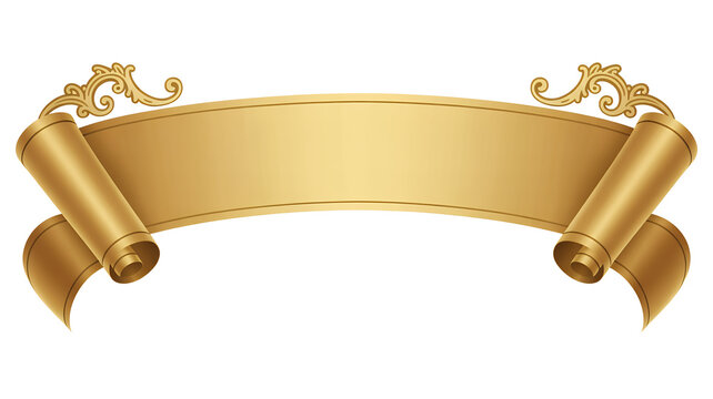 Golden scroll banner with ornate details decorative isolated on a transparent background