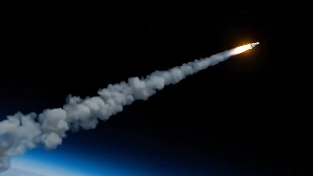Long Range Missile in Flight with Rocket Engine Flame | Ballistic Missile Launch | Strategic Missile System | Advanced Military Missile | Military Missile Launch