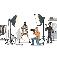 Professional Fashion Photoshoot in a Studio with Photography Equipment and Model