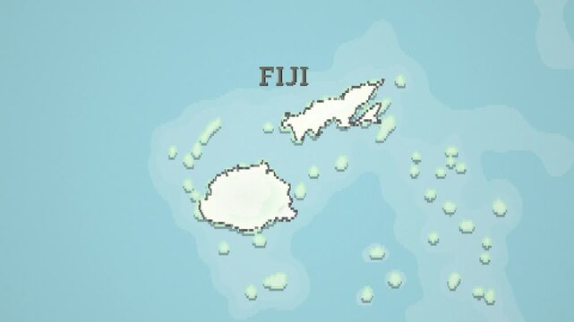 8-bit Style World Map with a zoom of the Fiji 