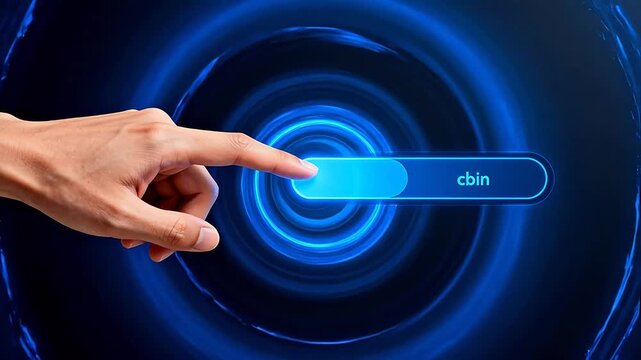 Hand interacting with glowing digital toggle