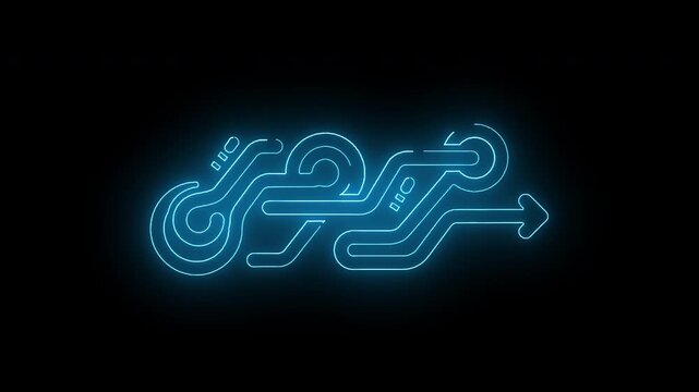 Glowing blue neon-style maze with multiple paths and an arrow pointing to the right on a black background with white space below.
