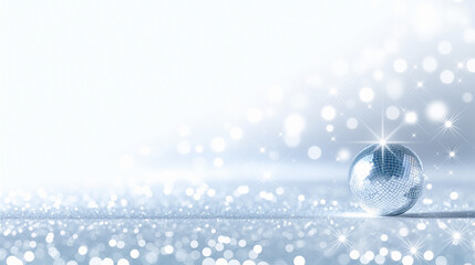 シルバーホワイトに輝く光の粒子とクリスタルボールの幻想的なステージ背景素材