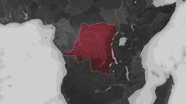 Zooming In on Democratic Republic of the Congo - DRC on a Dark World Map