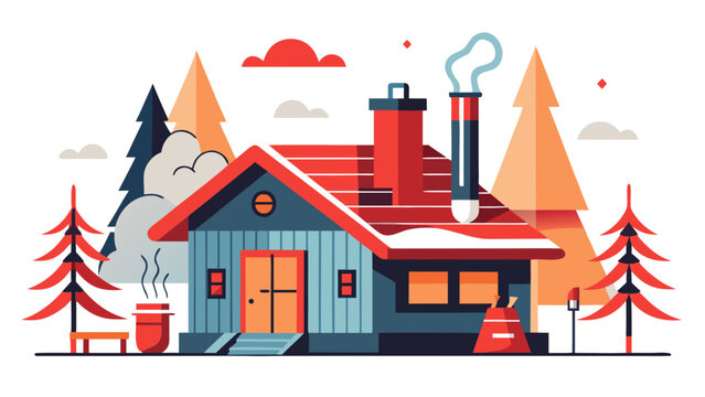 Quebec Sugar Shack Maple Syrup Steam Cabin Vector Illustration