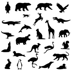 Obraz premium black animal silhouettes diverse wildlife illustration