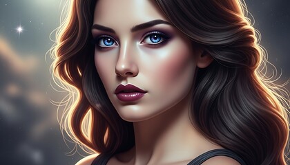 Obraz premium Cosmic Eyes Woman Deep Color Digital Artwork