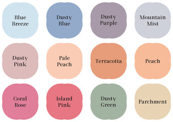 Vintage Colour Palette With Names Soft Cool Smokey Pastel Colors Set Vector
