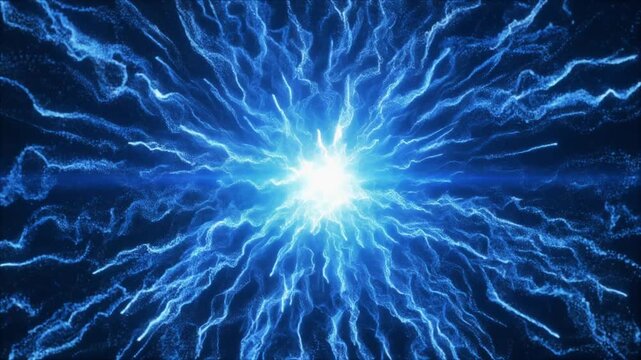 Electric blue lightning bolt explosion in dark background