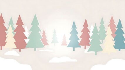 Fototapeta premium A serene Christmas forest landscape with snow-covered trees in pastel hues viewed from a distance