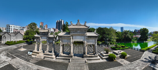 Obraz premium Aerial photo of Chen Fang's Former Residence in Meixi memorial&nbsp;archway Tourist Area, Zhuhai