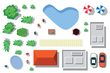 Aerial View Of A Backyard With Pool And People top down